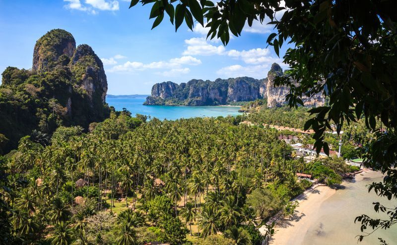 Photo of palm trees and the bay of Krabi, Thailand