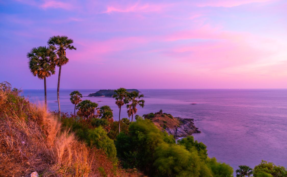 Phromthep Cape viewpoint with beautiful sunset twilight sky in Phuket, Thailand