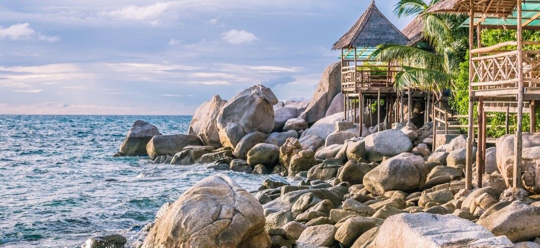 Bamboo hut over sea on Sunset, Koh Tao, Samui, Thailand