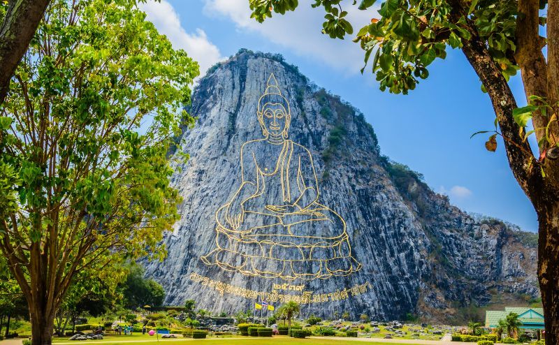Gold Etched Buddha on a Mountain in pattaya Thailand