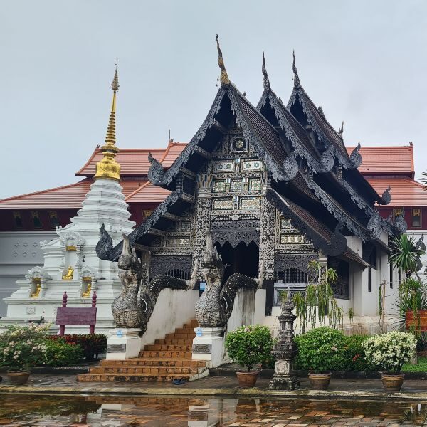 Photo of Naga balustrades and entrance to Wat Chedi Luang. Chiang Mai, Thailand