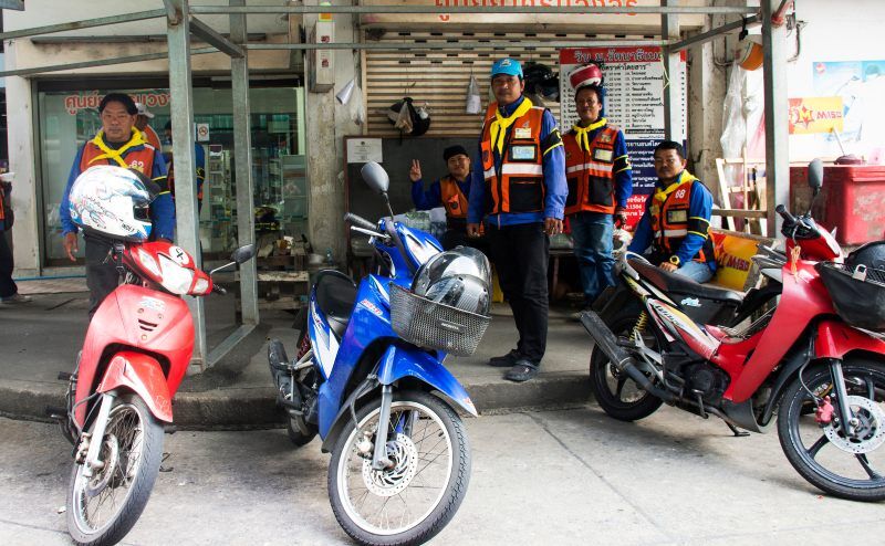 Bangkok Motorbike taxis waiting for their next customer