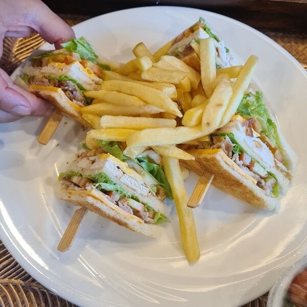 Club sandwich with fries at Pathumwan Princess