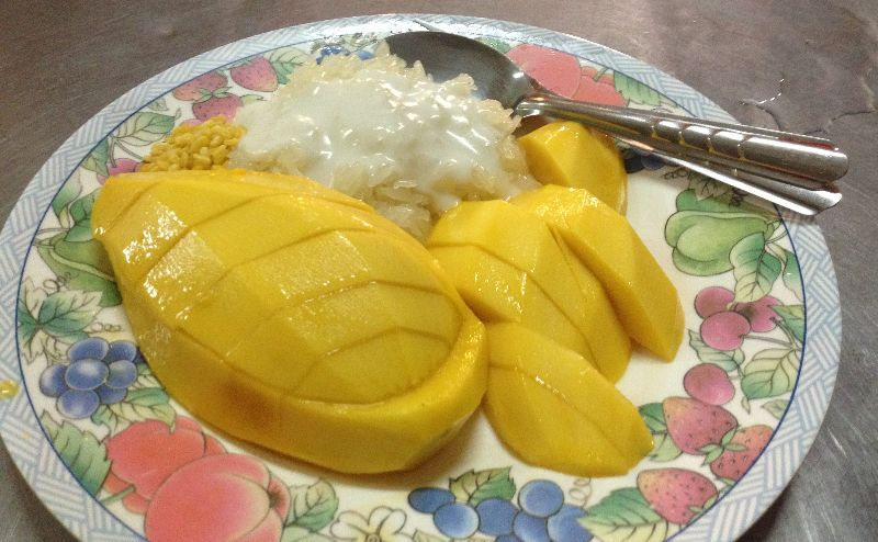 A plate of mango sticky rice in Bangkok