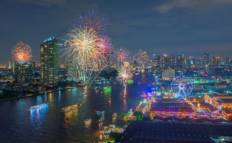 Fireworks at Asiatique The Riverfront, Bangkok, Thailand