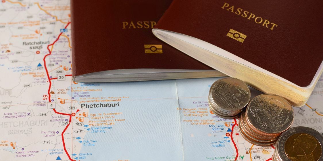 thai map, passports and money