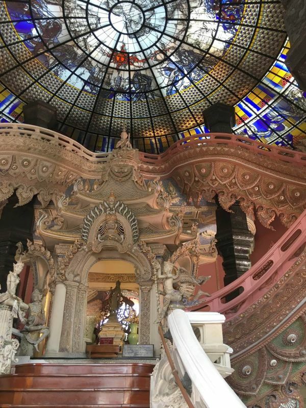 Erawan Museum's grand staircase leads up to the stained glass dome.