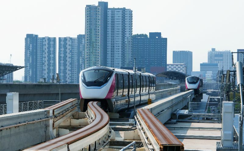 Bangkok train lines the Pink line train near Nonthaburi Civic Center station 