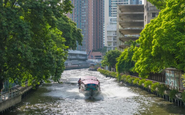 Morning light on a boat along the Saen Saep Canal