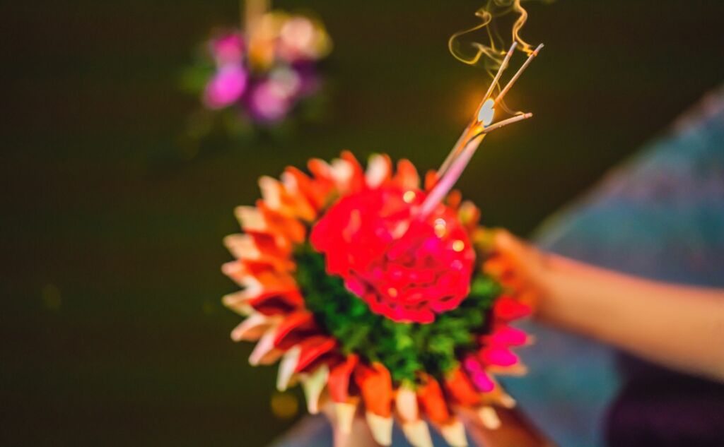 Loy Krathong festival, People buy flowers and candle to light and float on water to celebrate the Loy Krathong festival in Thailand. 