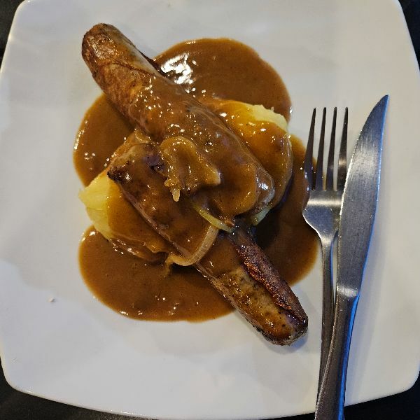 Pub meal in Thailand, bangers and mash