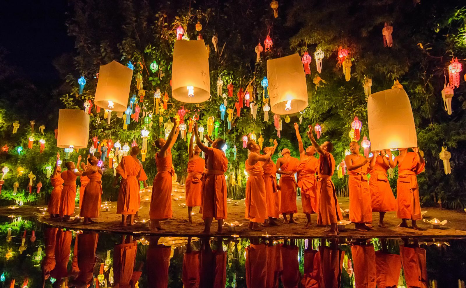 Monks at Loy Krathong Chiang Mai