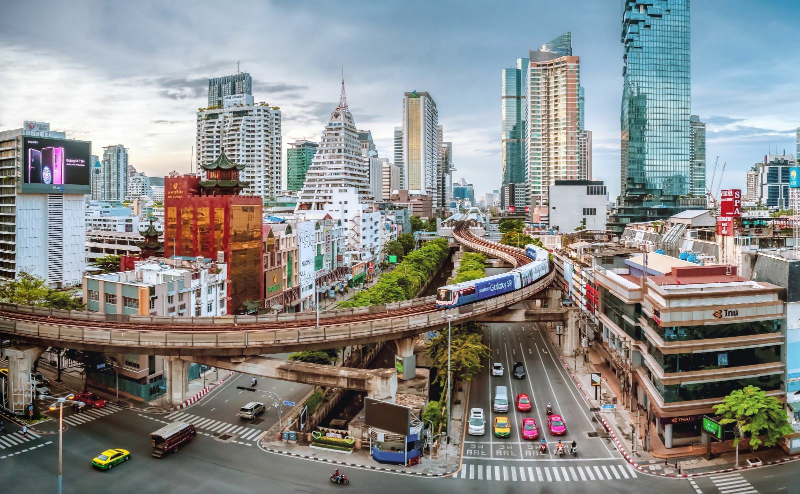 Bangkok skytrain over the city