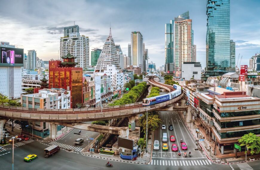 Bangkok skytrain over the city