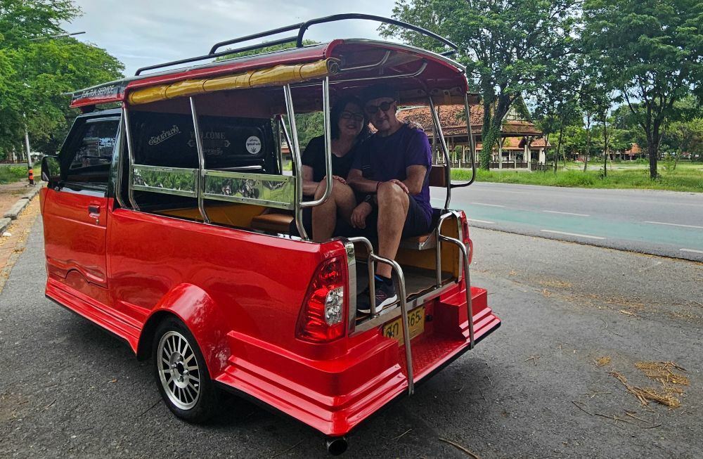 Our shiny red tuk tuk in 2024 not all tuk tuks are tourist traps in Ayutthaya