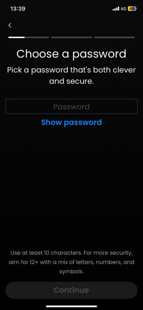 Moreta Choose a password