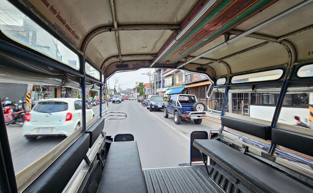 Songtaew on Koh Samui - a converterd pick up truck with 2 bench seats

