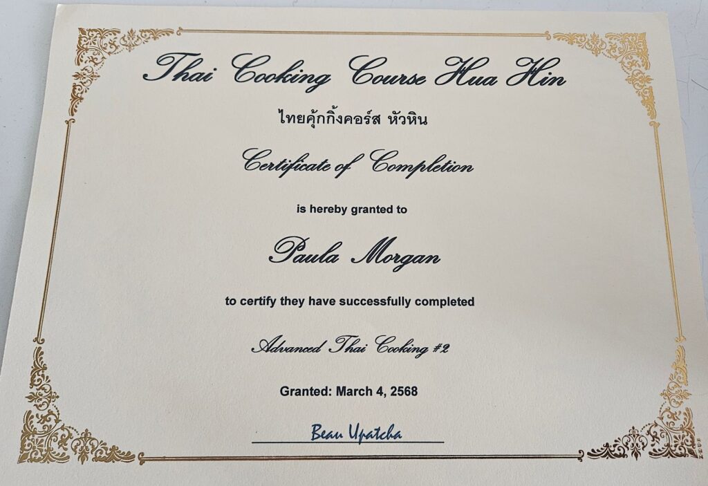 my cooking class certificate 