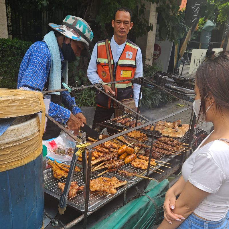 grill pork and chicken stall at breakfast