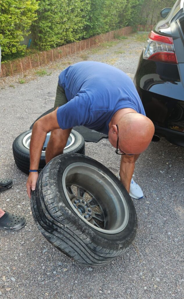 waking up to flat tire in Ratchaburi