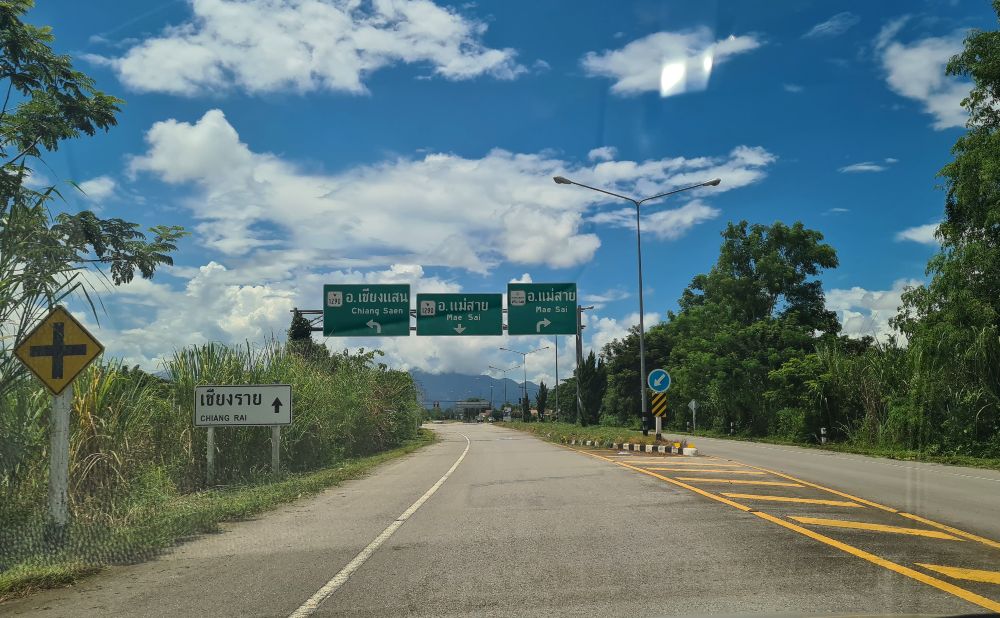 Road signs on the higway Driving to Chiang Rai